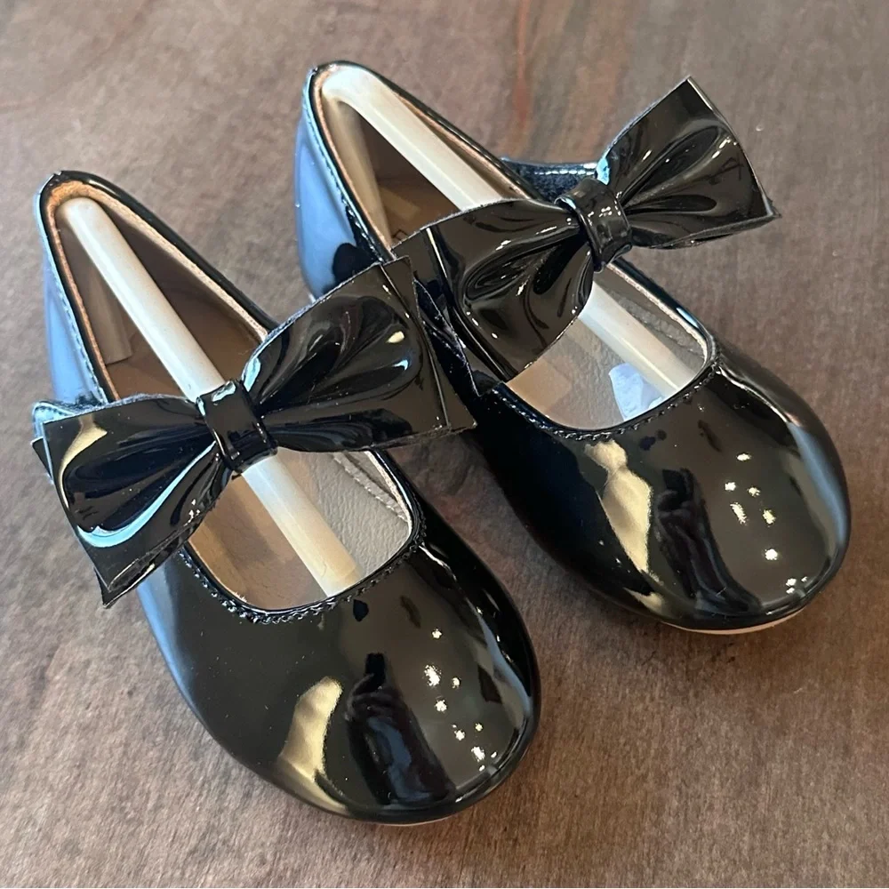Felix & Flora Black Shiny Patent Leather Shoes with Bow 5 Toddler Girl